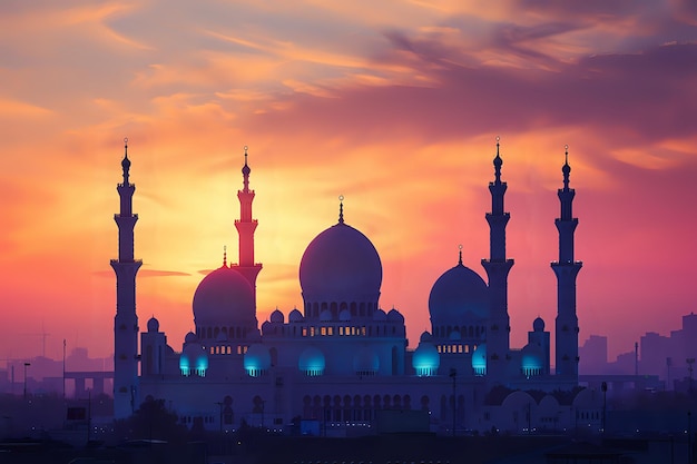 Mosque silhouette against a dramatic skyline Majestic and serene architecture