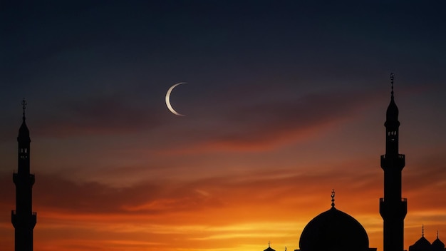 Photo mosque silhouette background banner islamic silhouette poster wallpaper sun rising setting