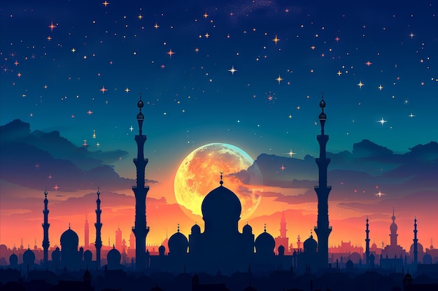 mosque silhouette background at night