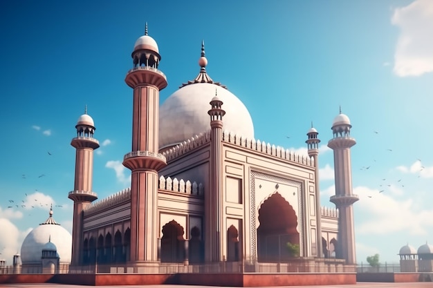 A mosque in the sky with a blue sky behind it