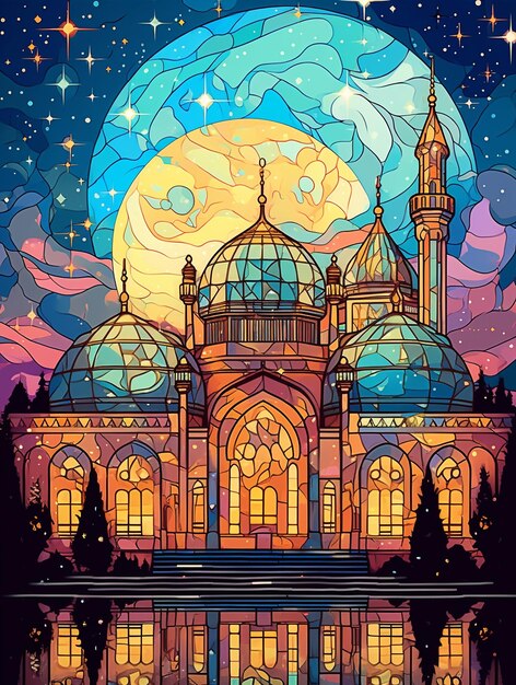 Mosque in stained glass renaissance style