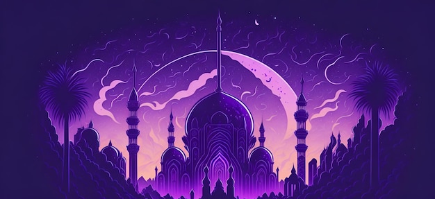 Mosque sunset sky moon holy night islamic night and silhouette mosque islamic wallpaper