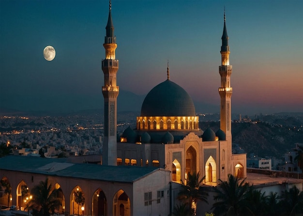 Mosque surrounded by the nights celestial beauty