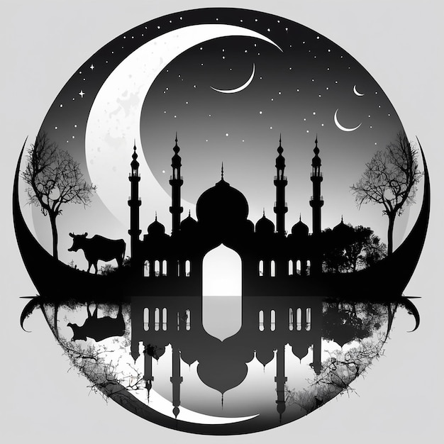 Photo a mosque vector background a crescent moon in centre a