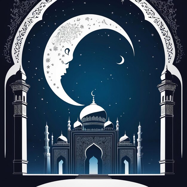 Photo a mosque vector background a crescent moon in centre a