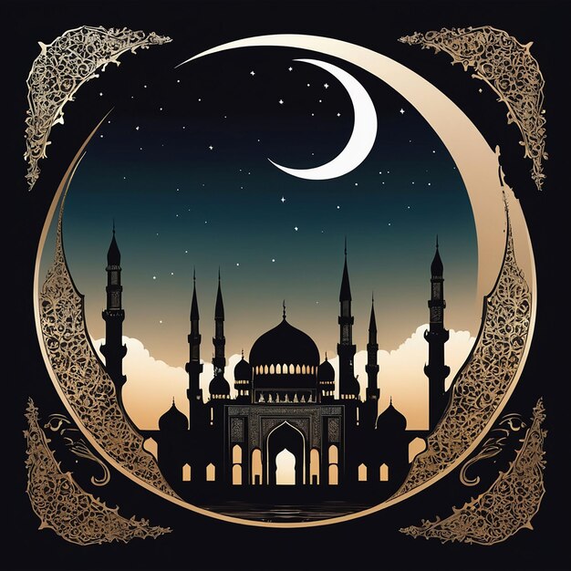 Photo a mosque vector background a crescent moon in centre a