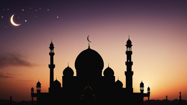 a mosque with a crescent moon and a crescent moon in the background