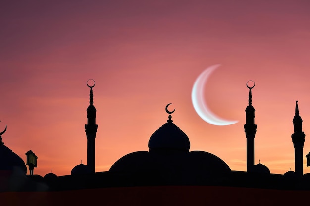 A mosque with a crescent moon and a crescent moon