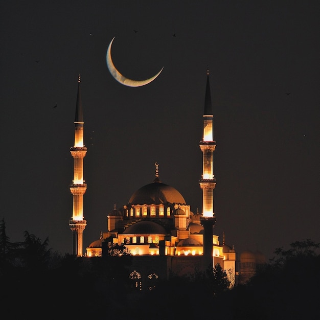 a mosque with a crescent moon on the top