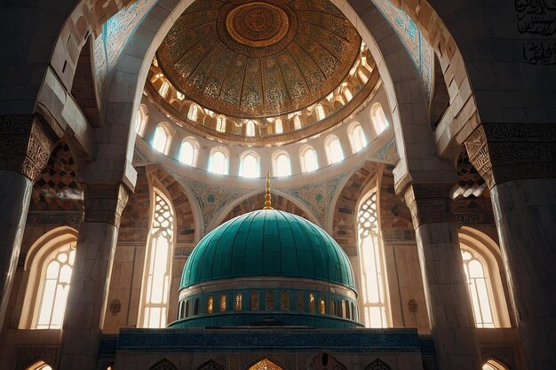 Photo mosque with a grand illuminated dome