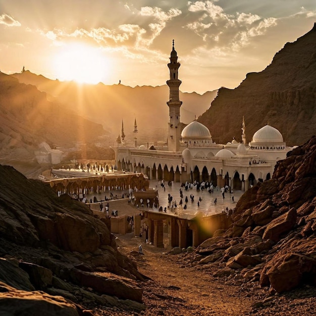 Photo a mosque with a large white building in the middle