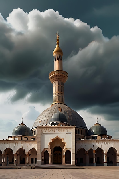 Photo a mosque with a minaret and a cloudy sky