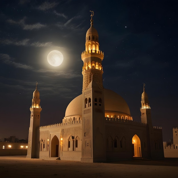 a mosque with the moon in the background and the moon in the sky