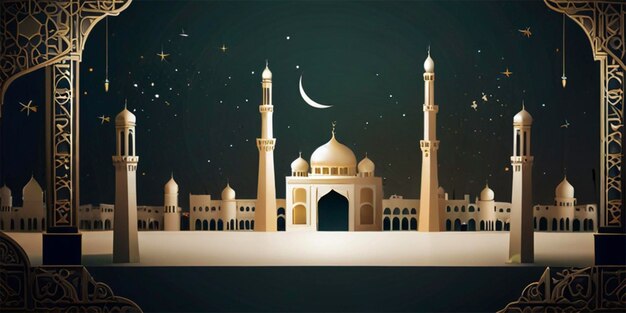 a mosque with a moon in the background