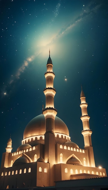 a mosque with a moon in the sky