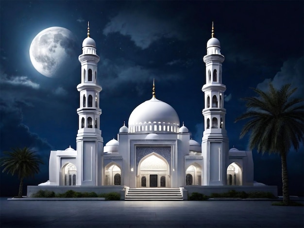 a mosque with a moon and stars beautiful muslim invitation eid mubarak religion backgroun