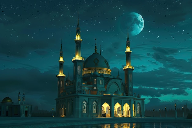 mosque with moon and stars ramadan kareem background islamic night