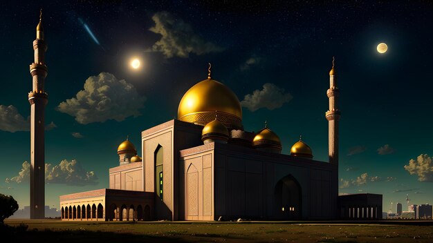 A mosque with a moon and stars