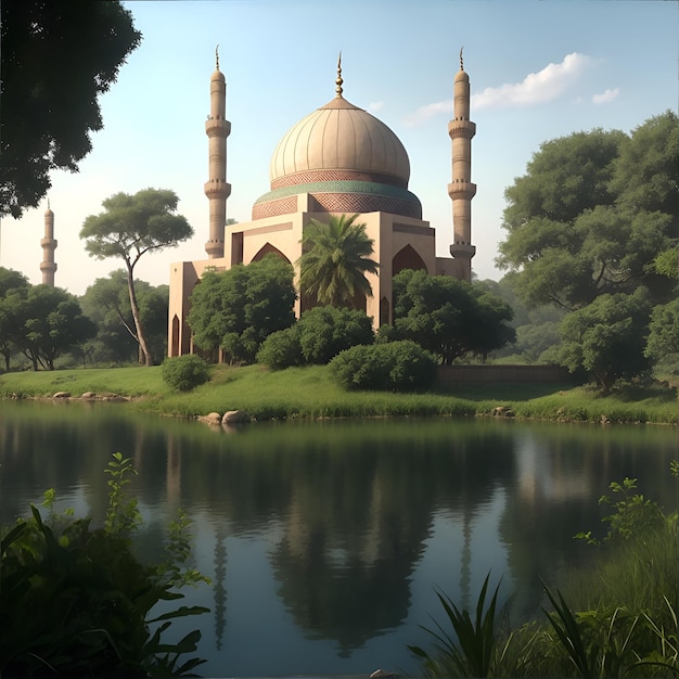 Mosque with nature landscape