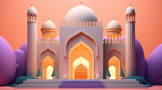 Mosque with a pink background