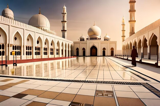 Photo a mosque with a reflection of the building in the water.