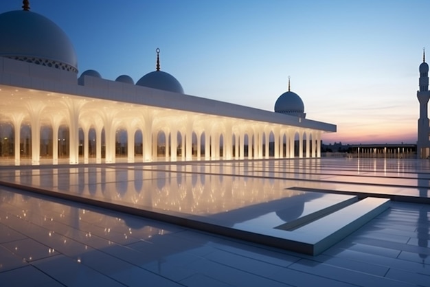 Photo a mosque with a serene tranquil setting surround