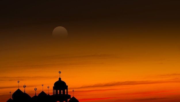 Mosques Dome and moon on twilight gradient background. for eid al-fitr, arabic, Eid al-adha, new year muharram. Ramadan kareem religion symbols