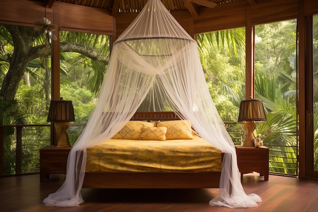 Mosquito net in bedroom