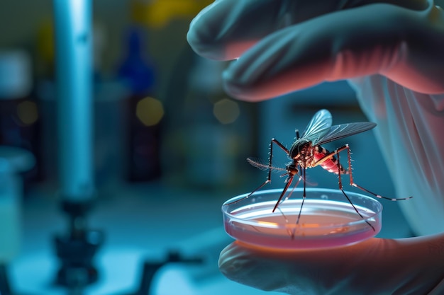 Mosquito Under Observation in a Laboratory Setting