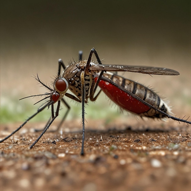 a mosquito with a red ring around its neck