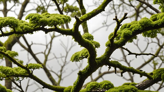 Photo moss and branches in white background