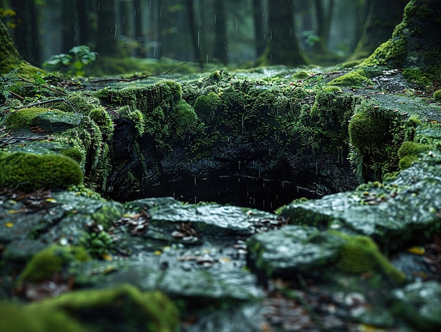 Photo a moss covered log in a forest with moss on the top