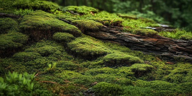 a moss covered log with moss on it