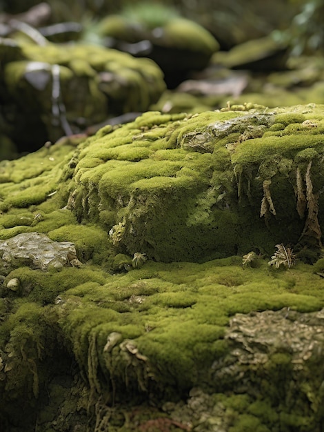 Photo a moss covered log with a small number of small green moss