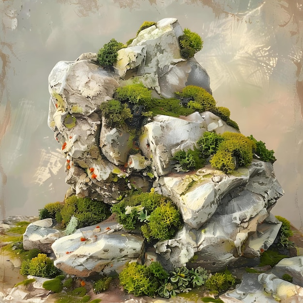 Moss Covered Rock Formation with a Grunge Background