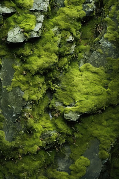 Moss Covered Rock Wall With Green Moss