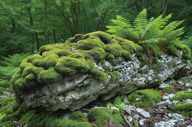 Photo a moss covered rock with a green mossy background