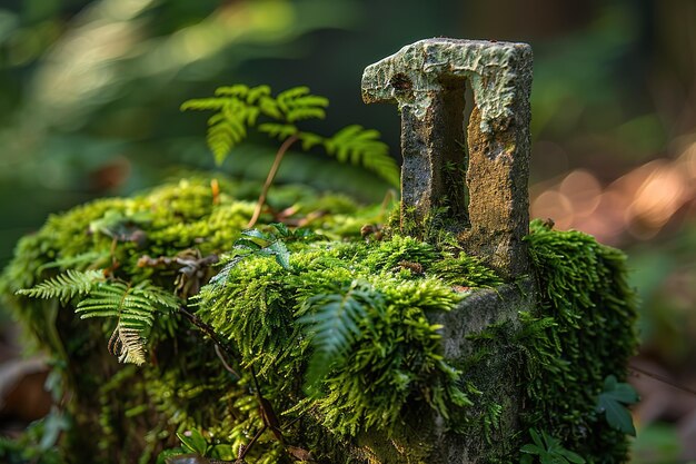 Photo a moss covered stone with the number 11 on it