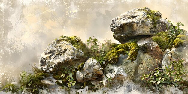 Moss Covered Stones with a Textured Background