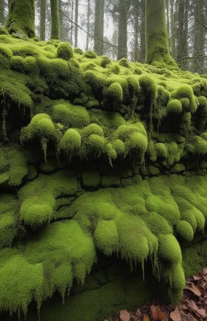 Photo a moss covered wall with moss growing on it