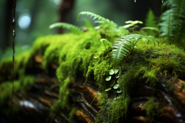 Moss and Ferns Growing on the Trunk of an Old Rainforest Tree