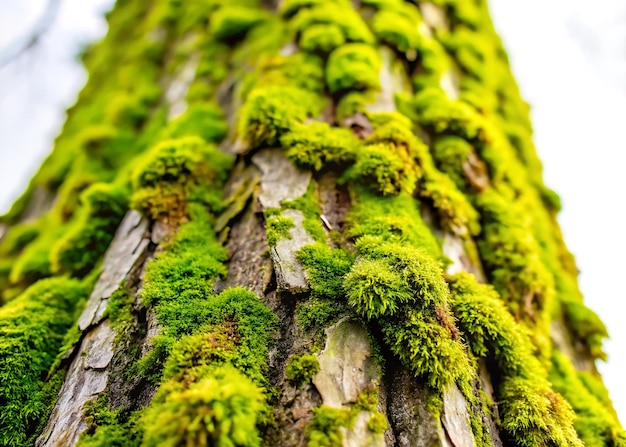 Photo moss and tree bark closeup capturing nature s raw texture and lush green growth in detail