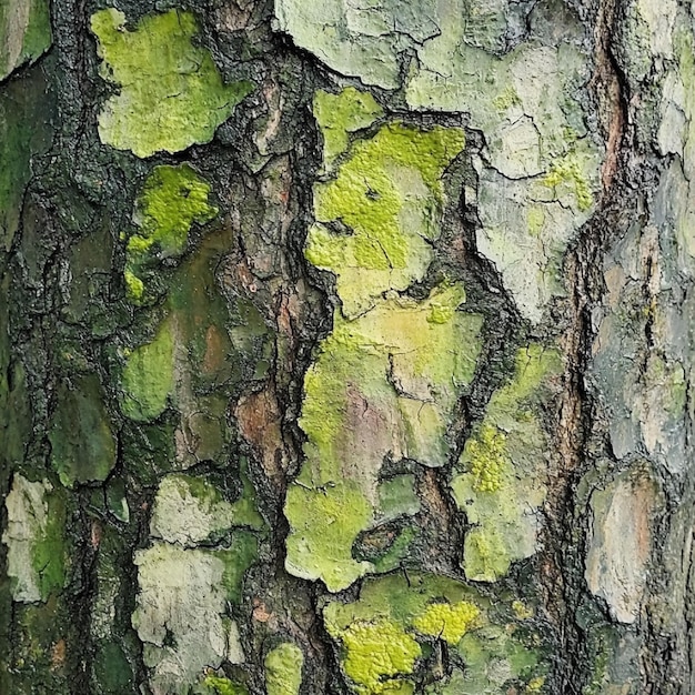 Mosscovered bark on a forest tree