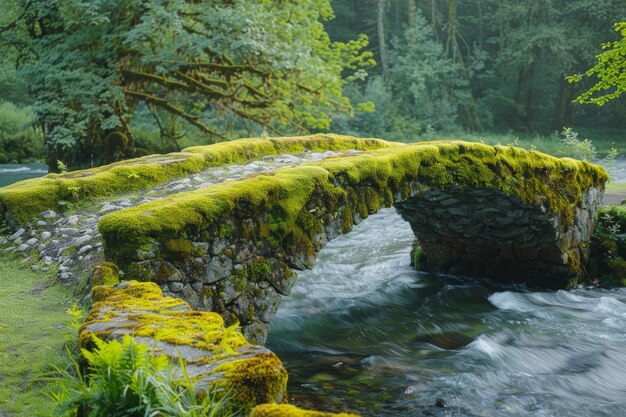 Photo mosscovered stone bridge over flowing stream