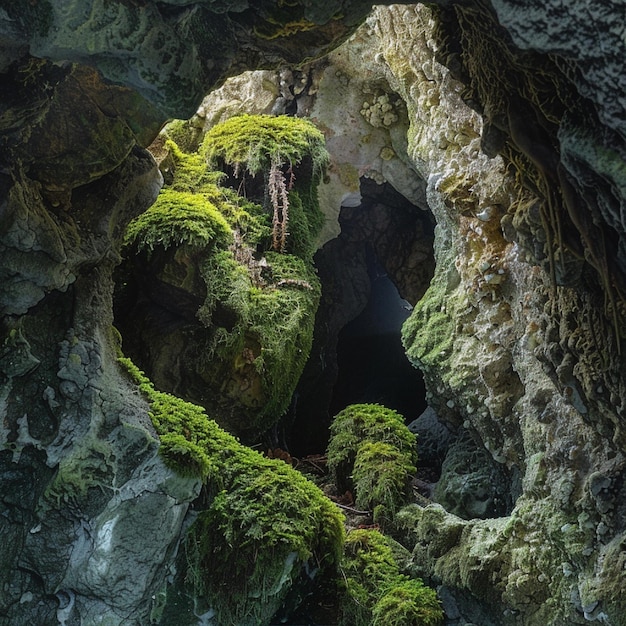 Photo mosses clinging to the walls of a hidden cave entrance