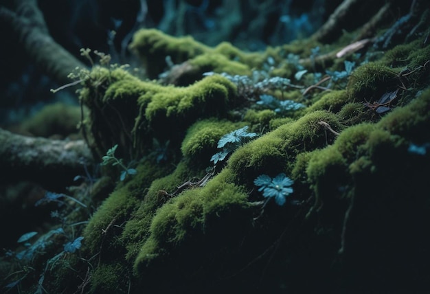 Photo mossy forest in exquisite detail captivating greenery ancient trees and enchanting forest floor