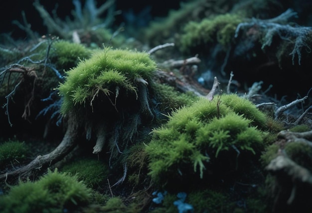 Photo mossy forest in exquisite detail captivating greenery ancient trees and enchanting forest floor