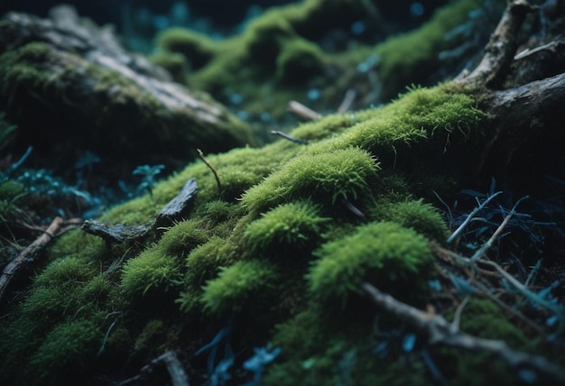 Photo mossy forest in exquisite detail captivating greenery ancient trees and enchanting forest floor