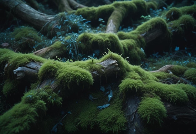 Photo mossy forest in exquisite detail captivating greenery ancient trees and enchanting forest floor