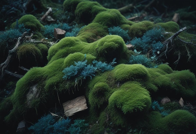 Photo mossy forest in exquisite detail captivating greenery ancient trees and enchanting forest floor